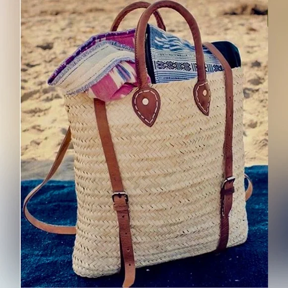 NWOT Authentic Handmade French Straw and Leather Basket Backpack | O/S - Picture 2 of 14